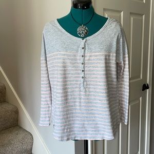 aerie Top Pink/Gray Stripe 3/4 Sleeve Size M